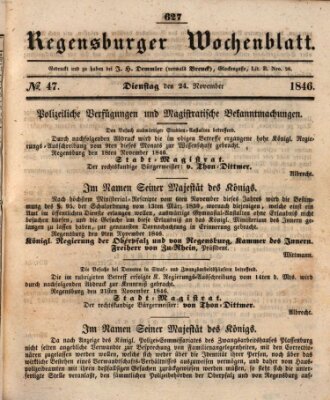 Regensburger Wochenblatt Dienstag 24. November 1846