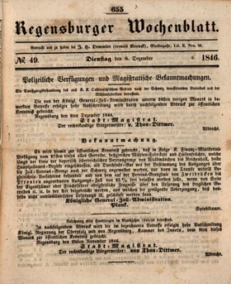 Regensburger Wochenblatt Dienstag 8. Dezember 1846