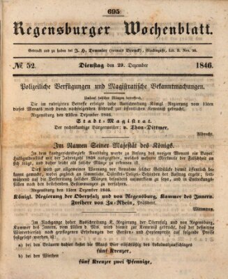 Regensburger Wochenblatt Dienstag 29. Dezember 1846