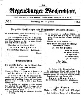 Regensburger Wochenblatt Dienstag 17. Januar 1854