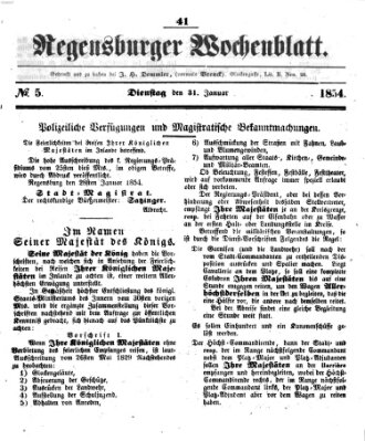 Regensburger Wochenblatt Dienstag 31. Januar 1854