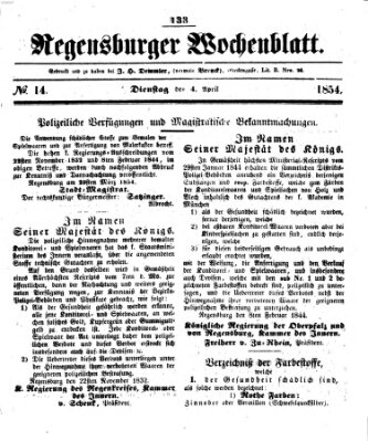 Regensburger Wochenblatt Dienstag 4. April 1854