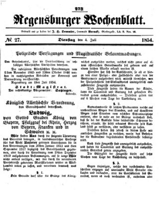 Regensburger Wochenblatt Dienstag 4. Juli 1854