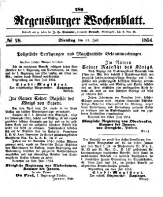 Regensburger Wochenblatt Dienstag 11. Juli 1854