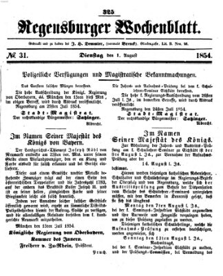 Regensburger Wochenblatt Dienstag 1. August 1854