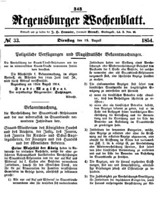 Regensburger Wochenblatt Dienstag 15. August 1854