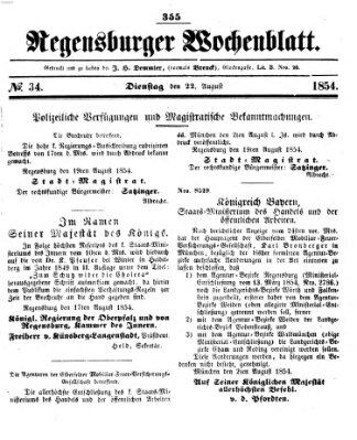 Regensburger Wochenblatt Dienstag 22. August 1854