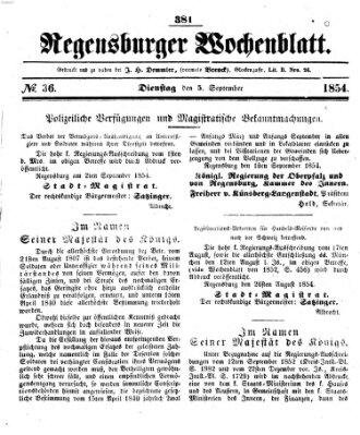 Regensburger Wochenblatt Dienstag 5. September 1854