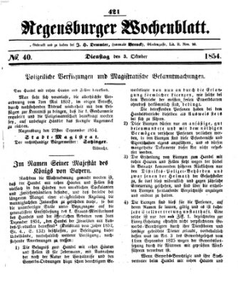 Regensburger Wochenblatt Dienstag 3. Oktober 1854