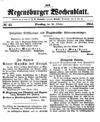 Regensburger Wochenblatt Dienstag 24. Oktober 1854