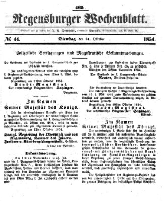 Regensburger Wochenblatt Dienstag 31. Oktober 1854