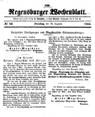 Regensburger Wochenblatt Dienstag 12. Dezember 1854