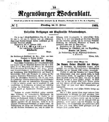 Regensburger Wochenblatt Dienstag 18. Februar 1862