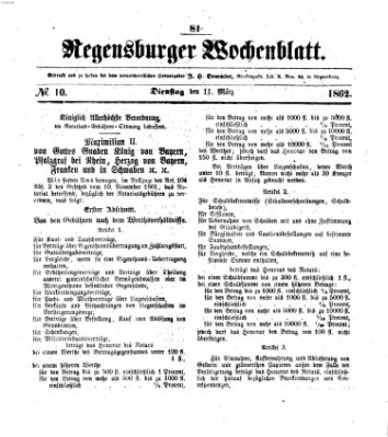 Regensburger Wochenblatt Dienstag 11. März 1862