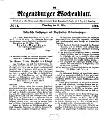 Regensburger Wochenblatt Dienstag 18. März 1862