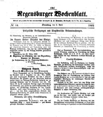 Regensburger Wochenblatt Dienstag 8. April 1862