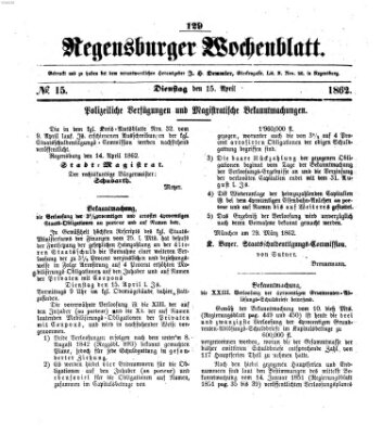 Regensburger Wochenblatt Dienstag 15. April 1862