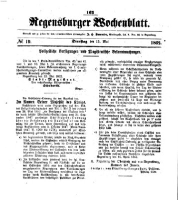 Regensburger Wochenblatt Dienstag 13. Mai 1862