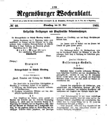 Regensburger Wochenblatt Dienstag 20. Mai 1862