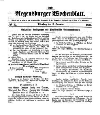 Regensburger Wochenblatt Dienstag 16. September 1862