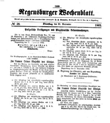 Regensburger Wochenblatt Dienstag 23. September 1862