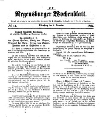 Regensburger Wochenblatt Dienstag 4. November 1862