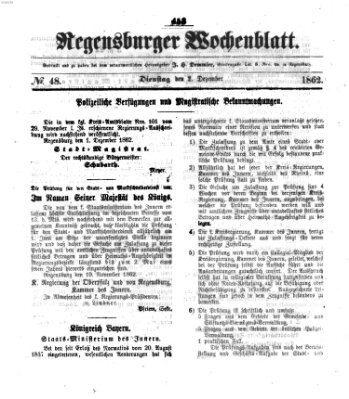 Regensburger Wochenblatt Dienstag 2. Dezember 1862