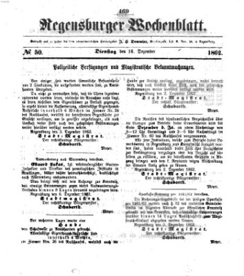 Regensburger Wochenblatt Dienstag 16. Dezember 1862