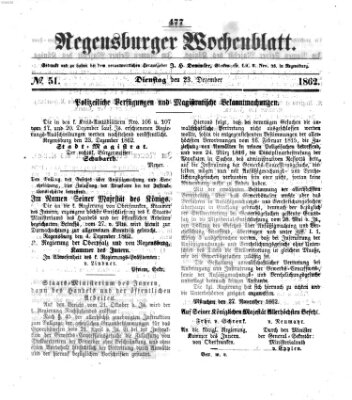 Regensburger Wochenblatt Dienstag 23. Dezember 1862