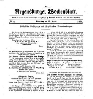 Regensburger Wochenblatt Dienstag 12. Januar 1864