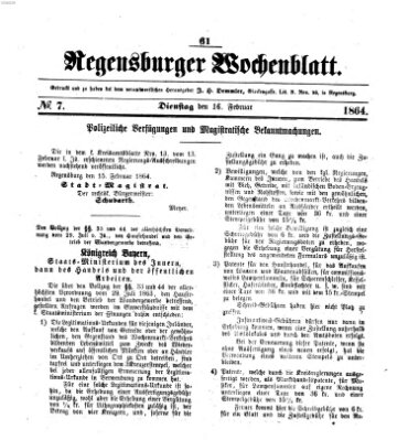 Regensburger Wochenblatt Dienstag 16. Februar 1864