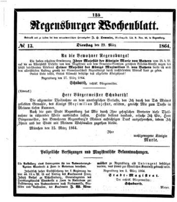 Regensburger Wochenblatt Dienstag 29. März 1864