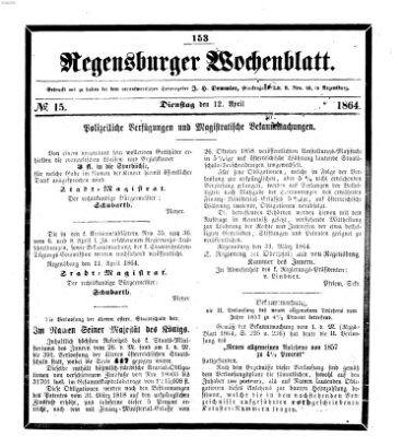 Regensburger Wochenblatt Dienstag 12. April 1864