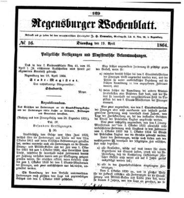 Regensburger Wochenblatt Dienstag 19. April 1864