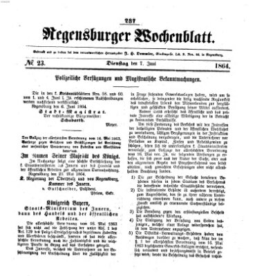 Regensburger Wochenblatt Dienstag 7. Juni 1864