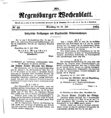 Regensburger Wochenblatt Dienstag 19. Juli 1864