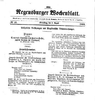 Regensburger Wochenblatt Dienstag 2. August 1864