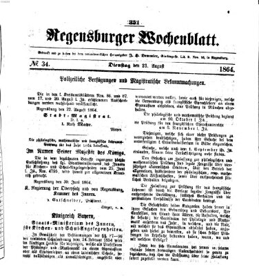 Regensburger Wochenblatt Dienstag 23. August 1864