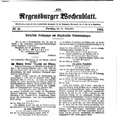 Regensburger Wochenblatt Dienstag 13. September 1864