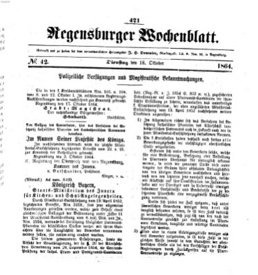 Regensburger Wochenblatt Dienstag 18. Oktober 1864