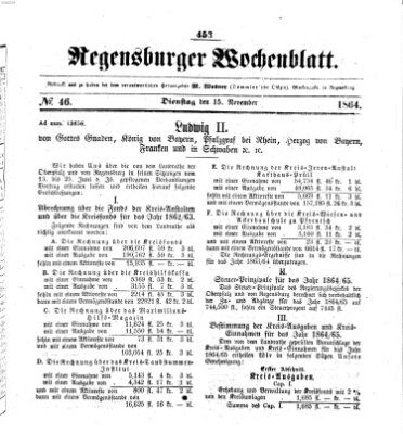 Regensburger Wochenblatt Dienstag 15. November 1864