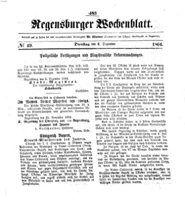 Regensburger Wochenblatt Dienstag 6. Dezember 1864