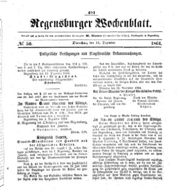 Regensburger Wochenblatt Dienstag 13. Dezember 1864