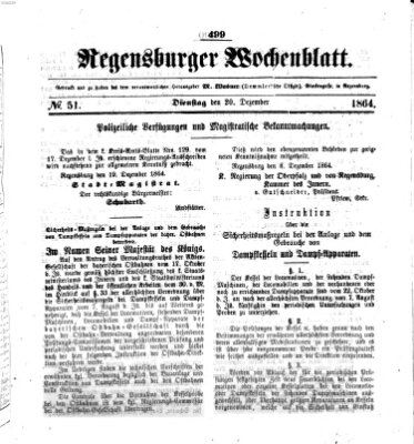 Regensburger Wochenblatt Dienstag 20. Dezember 1864