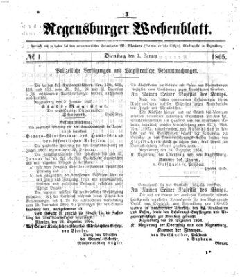 Regensburger Wochenblatt Dienstag 3. Januar 1865