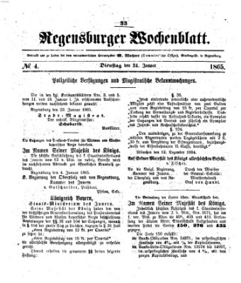 Regensburger Wochenblatt Dienstag 24. Januar 1865