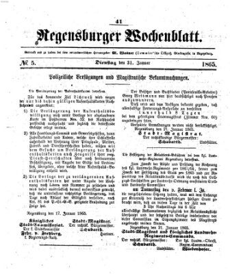 Regensburger Wochenblatt Dienstag 31. Januar 1865