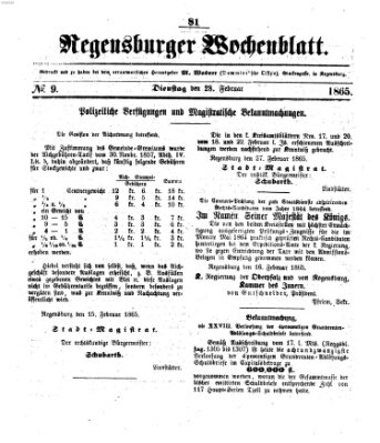 Regensburger Wochenblatt Dienstag 28. Februar 1865