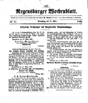 Regensburger Wochenblatt Dienstag 21. März 1865