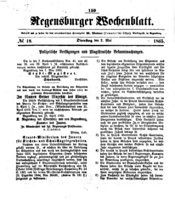 Regensburger Wochenblatt Dienstag 2. Mai 1865